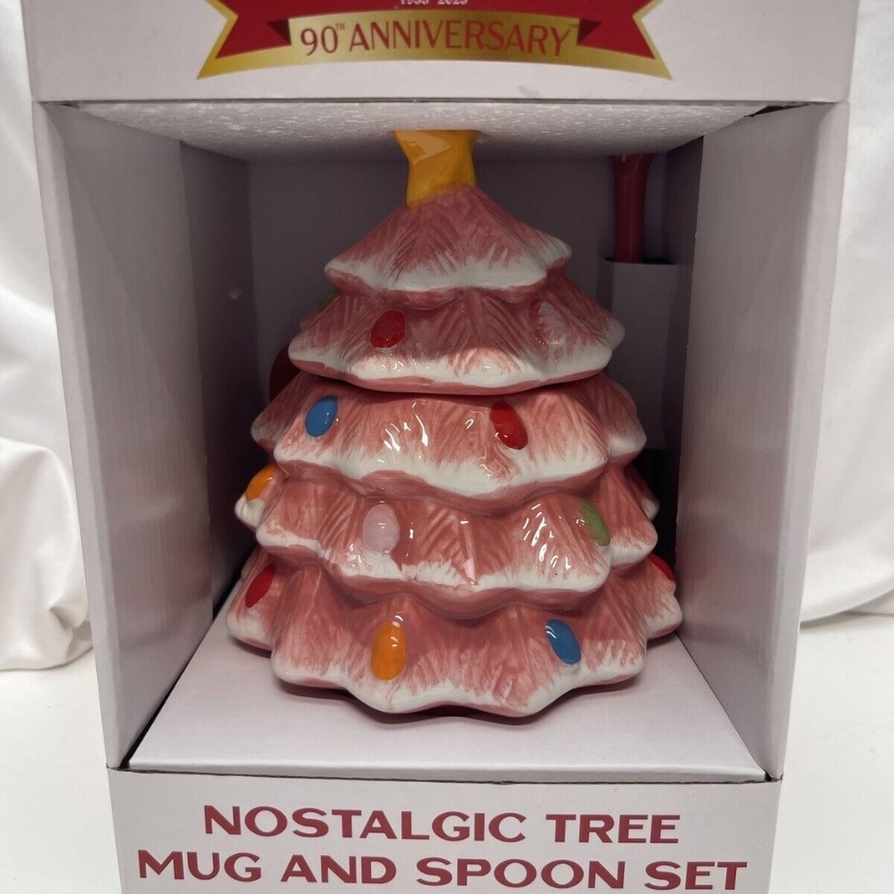 Mr. Christmas Nostalgic Tree Mugs with Lid 16 oz Dishwasher Safe Pink